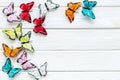 Butterfly - colorful and bright set - on white wooden background top-down frame copy space