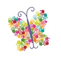 Butterfly with colorful handprints vector