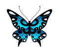 Butterfly. Colorful stylized summer flying insect, bright desigd in black and blue colors, minimalistic macro ornamental
