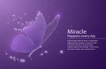 Butterfly composed of honeycomb. Low poly vector illustration of a star sky or space or underwater. The landing page or