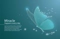 Butterfly composed of honeycomb. Low poly vector illustration of a star sky or space or underwater. The landing page or