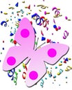 Butterfly On Confetti Background. Perfect Greeting Card Template