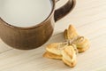 Butterfly cookies and cap of milk