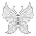 Butterfly decorative element. Pattern for the design of postcards, posters, tattoos, drawings of henna. Page for the coloring book