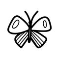 Butterfly doodle black outline on a white