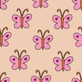 Butterfly doodle seamless pattern. Boho retro background.