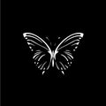 Butterfly dotwork tattoo with dots shading, tippling tattoo. Hand drawing fly insect emblem on black background for body