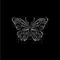 Butterfly dotwork tattoo with dots shading, tippling tattoo. Hand drawing fly insect emblem on black background for body