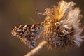 Butterfly on dried thistle wildfower