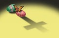 Butterfly and Easter Eggs with Christian cross shadow