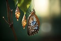 Butterfly emerging from its chrysalis, unfurling its wings to reveal stunning patterns and hues. Generative AI Royalty Free Stock Photo