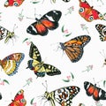 Butterfly and Eucalyptus Seamless Pattern watercolour painted