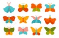Butterfly exotic simple trend set modern moths stylized tropical insect wings symbol vector