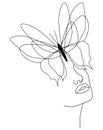 Butterfly. Butterfly face, continuous line, face and hairstyle drawing