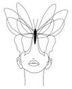 Butterfly. Butterfly face, continuous line, face and hairstyle drawing.