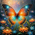 Butterfly fantasy banner in magical garden