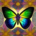 Butterfly fantasy exotic colorful drawing, gorgeous colors, bold retro-style drawing ai Generated, generative AI, CGI