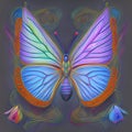 Butterfly fantasy exotic colorful drawing, gorgeous colors, plastic painting in pastel colors ai Generated, generative AI, CGI
