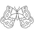 Butterfly fantasy outline, doodle coloring page for toddlers insect world vector illustration