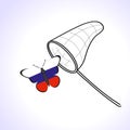 Butterfly with the flag of Russia and landing net