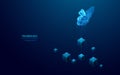 Butterfly flies over linked digital blocks. Metaverse concept.