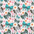 Butterfly and flower seamless pattern vector background Royalty Free Stock Photo