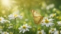 butterfly on flower wallpaper abstract floral background green flowers golden butterfly Royalty Free Stock Photo