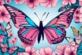 Butterfly with Flower Wings, Vector Design, Fashion, Poster, Card, Sticker, Phone Case, Wall Art, Sakura, Pink Flowers, Floral, Bo