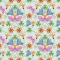 Butterfly and flowers design seamless pattern. Royalty Free Stock Photo