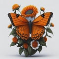 orange Butterfly and flowers