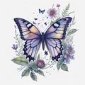 watercolor Butterfly and flowers