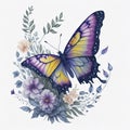 watercolor Butterfly and flowers