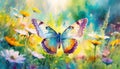 a butterfly and flowers in spring background Royalty Free Stock Photo