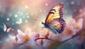 a butterfly and flowers in spring background Royalty Free Stock Photo