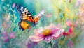 a butterfly and flowers in spring background Royalty Free Stock Photo