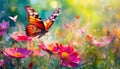 a butterfly and flowers in spring background Royalty Free Stock Photo