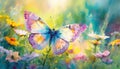 a butterfly and flowers in spring background Royalty Free Stock Photo