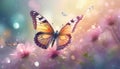 a butterfly and flowers in spring background Royalty Free Stock Photo