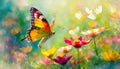 a butterfly and flowers in spring background Royalty Free Stock Photo