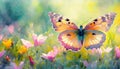 a butterfly and flowers in spring background Royalty Free Stock Photo