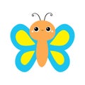 Butterfly flying insect icon. Blue Yellow color. Cute cartoon kawaii funny animal character. Smiling face. Baby kids collection.