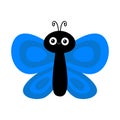 Butterfly flying insect icon. Cute bug. Cartoon kawaii funny animal character. Blue color. Smiling face. Baby kids collection.