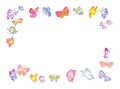 Colorful Butterfly frame. Bright hand drawn illustration of a spring border