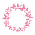 Butterfly frame in pink. Simple and elegant border, wreath with butterflies isolated on white background. For wedding Royalty Free Stock Photo