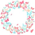Butterfly frame, wreath design element in pink and blue Royalty Free Stock Photo