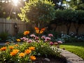 Butterfly Garden with Blooming Flowers Royalty Free Stock Photo