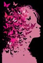 Butterfly girl portrait on pink background. AI Generated