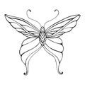 Butterfly graceful decorative coloring page. Fantasy abstract butterfly with patterned wings.