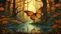 Hyper-detailed Gothic Illustration Of A Butterfly Floating In A Forest