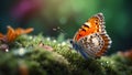a butterfly is on the grass and has a blue tail Sunrise Symphony Vibrant Wings, Dew-Kissed Moss Royalty Free Stock Photo